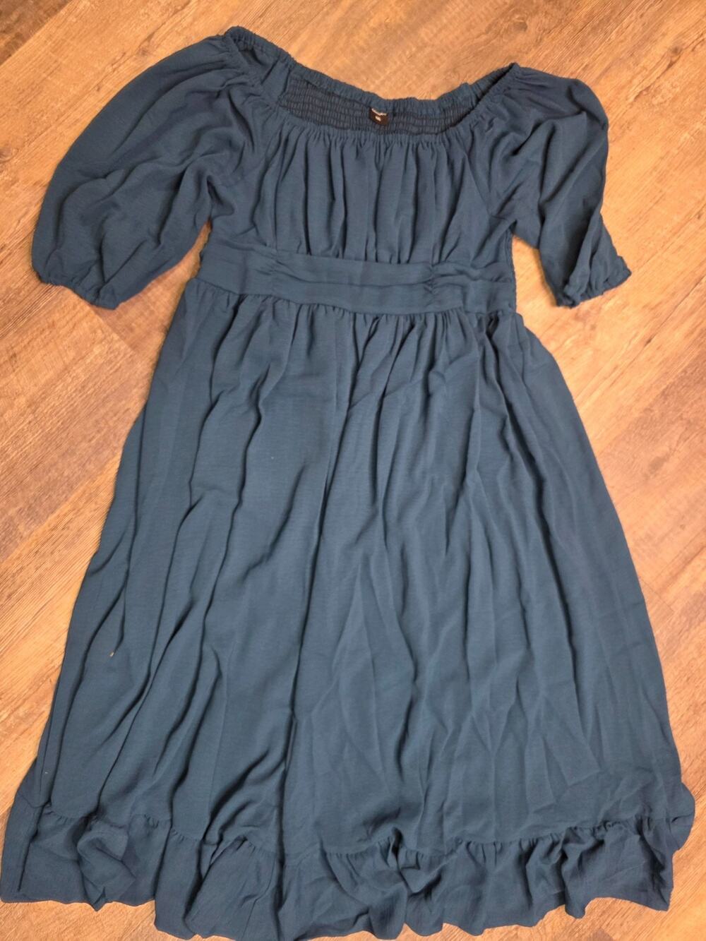 Cicidudu Plus Size 1XL Dress Lake Blue Smocked Off Shoulder Ruffle NWOT